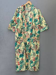 Boho Floral Cotton Kimono Robe Festival Kaftan Lightweight <b>Dressing</b> <b>Gown</b> - Product Image 5