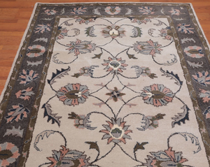 Tapis oriental traditionnel fait main 100% laine 5x8 beige pour salon, chambre d'enfant, hôtel et salle commerciale - Product Image 3