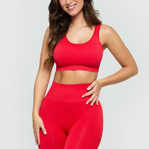Women's 2 Piece Yoga Set Mid Waist Leggings Seamless Racerback Crop <b>Top</b> Solid Color Quick Dry for Sportswear Full Length Front - Product Image 1