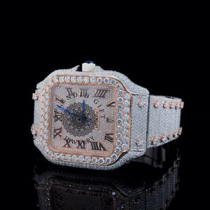 Reloj de Plata de Lujo con Moissanita, Unisex, Caja Cuadrada de 28 mm, Números Romanos Analógicos, Cristal de Zafiro, Movimiento de Cuarzo ETA, Resistente al Agua 10 m - Product Image 2