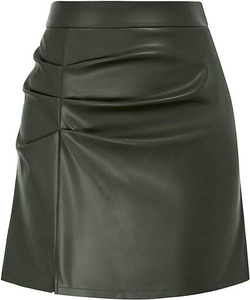 Women's <b>High</b> Waist PU Leather Mini Pencil Skirt Solid Color Ruched Shiny Sexy Style All Seasons Wear - Product Image 3
