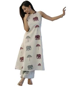 Women's Ethnic Kurta Pant Set Kurta Palazzo Set Stylish Cotton Suit Set for Women - Product Image 4