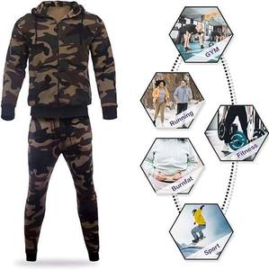 Mens Winter <b>Camouflage</b> Hooded Jacket & Jogger Pants Two-Piece Set 100% Polyester Training Clothes Lightweight - Product Image 5