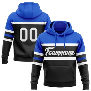 เสื้อฮู้ดดี้แบบสวมหัวสำหรับเล่นกีฬา ลายเส้นสีดำ ขาว-น้ำเงินฟ้า ดีไซน์ใหม่ ตัดเย็บตามสั่ง ขายส่งโดยตรงจากโรงงาน - Product Image 1