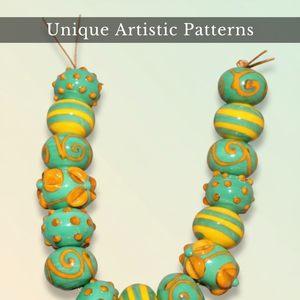 Perles en verre soufflé à la main de luxe, 16-18 mm, brin de 8 pouces |   Perles multicolores turquoise et jaunes pour la création de bracelets DIY - Product Image 3