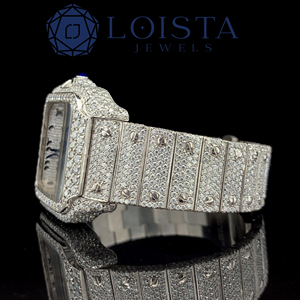 Reloj de Lujo de Acero Inoxidable Plateado con Diamantes de Moissanita y Cristal de Cuarzo, Diseño de Alta Gama para Profesionales, Moda - Product Image 2