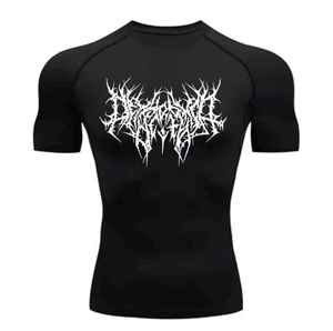 Men's White Short Sleeve Rash Guard With Black <b>Gothic</b> Logo Print Quick Dry Polyester Swim <b>Shirt</b> Adult Top - Product Image 3