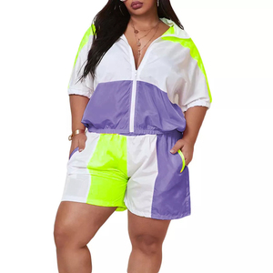 Windbreaker <b>short</b> set women green 2 piece <b>short</b> set Custom Women Casual Solid Nylon Zip-Up Two-Piece Windbreaker <b>Shorts</b> Set 2027 - Product Image 3