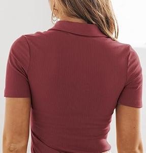 Polo tricoté respirant à manches courtes pour femme 2026 – Motif uni, prix abordable - Product Image 4
