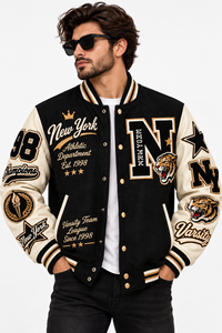 Veste universitaire personnalisée pour homme, veste de baseball avec patchs en chenille brodés, veste streetwear universitaire, manches en cuir pour homme - Product Image 4