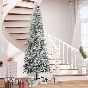 Albero di Natale Artificiale in Pino Sottile Non Illuminato da 2,7 m con Rami Realistici e 1084 Punte, Effetto Neve - Product Image 1