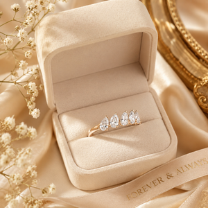 Anillo de aniversario con diamante cultivado en laboratorio Pear |   Anillo de Boda de Oro Rosa de 10K |   Anillo de Diamantes de Media Eternidad para Mujer, Joyería Fina de Lujo - Product Image 4