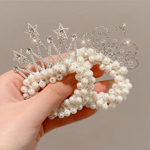 Élastiques à cheveux en forme de couronne de perles pour enfants, attaches pour chignons, accessoires de coiffure pour enfants - Product Image 6