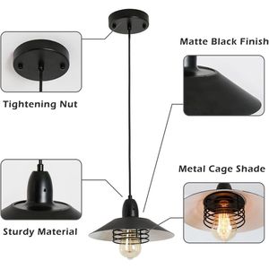 Lampada a Sospensione Vintage Stile Fattoria con Struttura in Metallo Nero e Molla Regolabile per Isola Cucina o Lampadari - Product Image 5