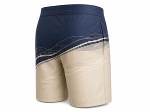 Pantalones Cortos de Boxeo Unisex de Secado Rápido, Color Azul Marino y Beige, Teñido Liso, Corte Regular para Adultos, Logotipo Frontal, Poliéster/Nailon 420g, Fusión sin Costuras - Product Image 2