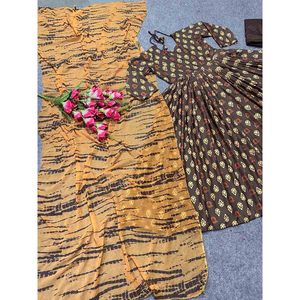 VESTIDO DE TRABAJO CON ESTAMPADO DIGITAL DE SEDA SATÉN ATRACTIVO CON DUPATTA MARRÓN - Product Image 3