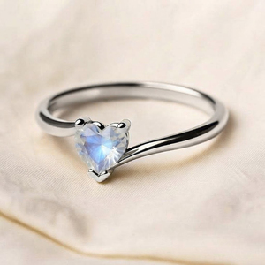 Rhaya Jewels Women's Elegant Rhodium Plated 925 Sterling Silver Heart Cut <b>Moonstone</b> Gemstone Prong Setting Dainty Trendy <b>Ring</b> - Product Image 2