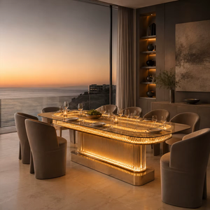 Table basse moderne élégante de luxe avec base en acier inoxydable et éclairage LED - Product Image 2