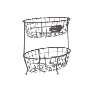 Double Tier Metal <b>Storage</b> Basket Round Black Wire Basket Stand for Kitchen Sundries Display Decorative <b>Storage</b> Basket - Product Image 6