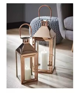 <b>Brass</b> <b>Lantern</b> Candle Holder Set Glass Panel Metal Frame Home Decoration Durable Design - Product Image 3