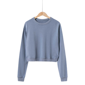 Unisex Crop Length Crew Neck Pullover Solid Color Knitted Sweatshirt Regular Fit Casual Autumn Wear 100% Cotton Long Sleeve - Product Image 1