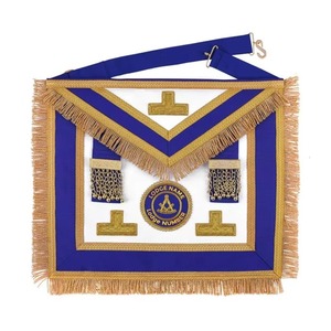 Delantal Étnico de Terciopelo Past Master Blue Lodge con Cinta Azul, Bordado a Mano con Borlas de Cadena Dorada MAP-00104 - Product Image 1