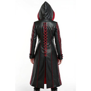 Gabardina de Cuero Gótica Bicolor Negra y Roja para Mujer con Capucha, Larga, Acolchada, Estilo Steampunk, Gran Venta - Product Image 4