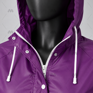 Manteau long décontracté pour femme, imperméable, en toile imprimée, écologique, violet, à capuche, avec ceinture, manches longues, couleur unie - Product Image 6