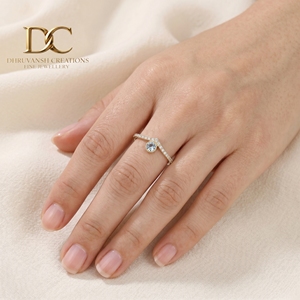 Bague ethnique en or jaune massif 14 carats avec diamant de laboratoire et aquamarine, design élégant, bijoux fins pour femmes, mariage, fiançailles - Product Image 6