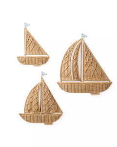 Handmade Woven Sailboat Wall <b>Art</b> - <b>Set</b> of 3 Natural Fiber Boat Ornaments for Coastal Home Decor - Product Image 1