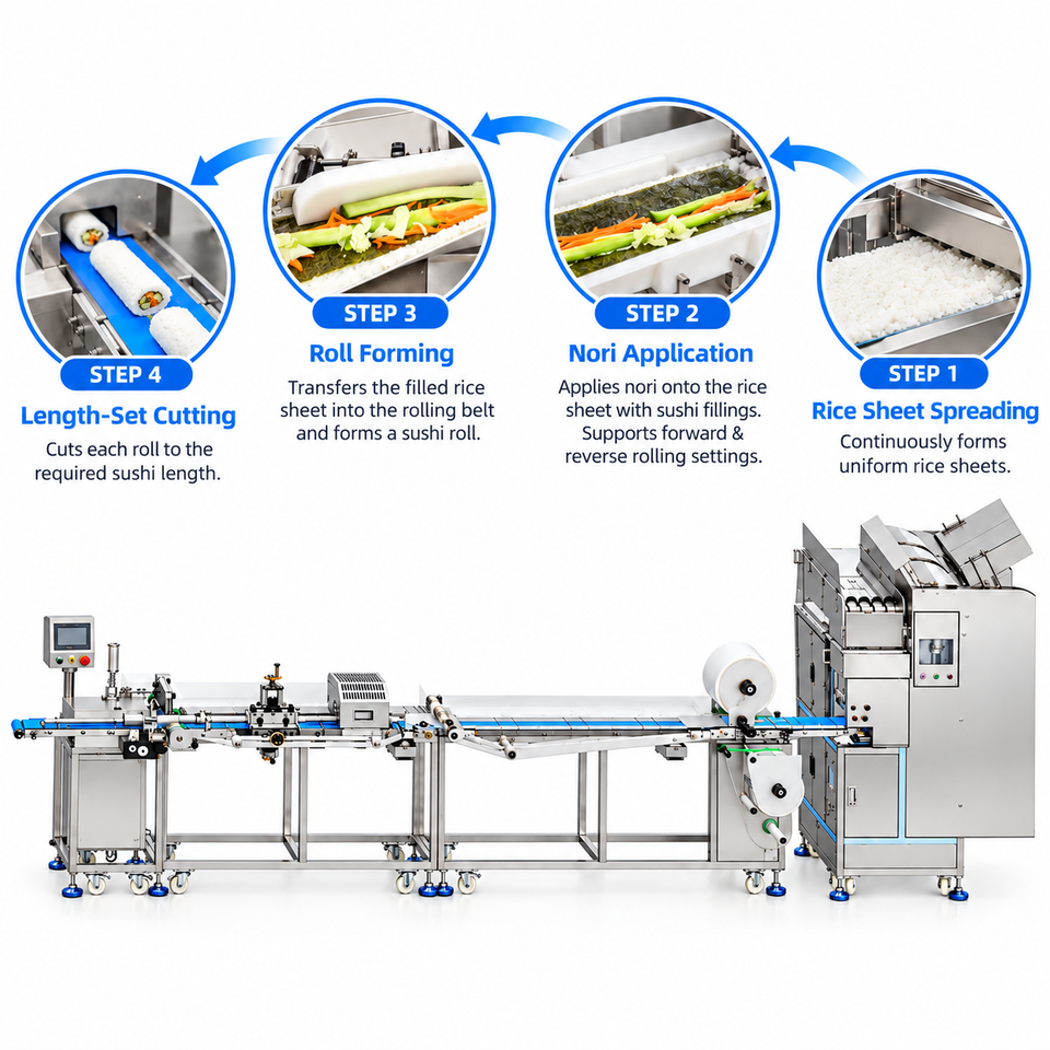 AT1000+AT-BJ150 Sushi Production Line Automatic Sushi Rolling Machine ...