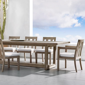 Mesa de Comedor Clásica para Exteriores, Madera de Teca Sólida, Tablero Rectangular con Listones, Base Resistente, Impermeable, para Patio y Jardín - Product Image 6