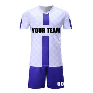 Conjunto de Camiseta de Fútbol Personalizada para Hombre, Blanca, con Cuello en V, Nombre del Equipo Sublimado, Absorbe la Humedad, Manga Corta, Corte Regular para Adultos, 100% - Product Image 1