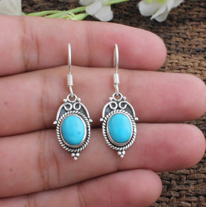 Boucles d'oreilles pendantes en turquoise naturelle, argent sterling 925, bijoux de mariage de luxe, vente en gros, pierres précieuses authentiques pour femmes - Product Image 1