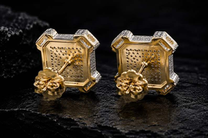 Boutons de manchette Moissanite Iced Out carrés pavés, bijoux de luxe pour homme, accent doré, cadeau de mariage formel, accessoires de déclaration - Product Image 4