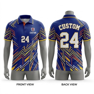 Custom Men's Geometric Pattern <b>Polo</b> <b>Shirt</b> Short Sleeve <b>Blue</b> Yellow Digital Printed Sporty Breathable Team Uniform Apparel - Product Image 1