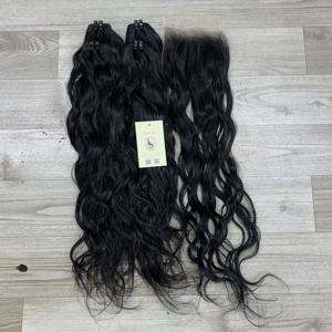 Extensions de cheveux humains vietnamiens noirs, ondulés, à petits nœuds, trame papillon, super double drawn, Genius Weft, en gros - Product Image 5