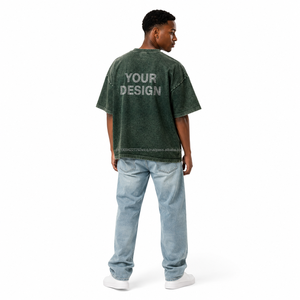 Custom Acid Wash Streetwear Men's T-Shirt Bulk Wholesale OEM Cotton Blank Tee Plain Custom <b>Logo</b> Printing Casual 320g Short - Product Image 4