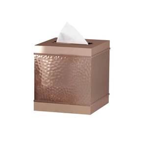 Caja de pañuelos metálica cuadrada de cobre brillante con efecto martillado para encimera de baño, decoración de mesa para el hogar y la oficina. - Product Image 1