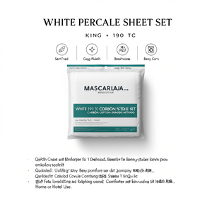 Juego de Sábanas de Algodón Percal Blanco de 190 Hilos, Tamaño King, con Funda de Edredón y Edredón para Uso Doméstico o Hotelero - Product Image 2