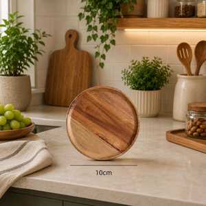 Assiette de service ronde en bois poli fait main, style Wabi Sabi, en bois massif, écologique, pour la décoration de table - Product Image 2