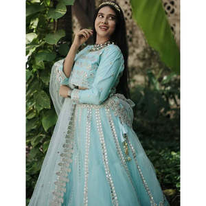Lehenga Choli para Dama de Honor en Elegante Azul Cielo con Red de Lentejuelas - Product Image 1