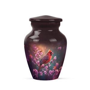 Dark Glossy Cremation Urn <b>Memorial</b> <b>Keepsake</b> Vase Portable Metal Urn Bird and Floral Decorative Ash Holder - Product Image 5