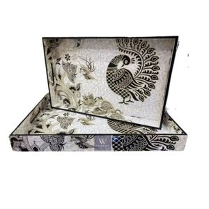 Plateau décoratif rectangulaire en MDF avec motif mandala bleu gravé, style bohème, avec poignée, plateau de service - Product Image 3