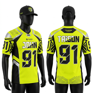 Maillot de football américain pour hommes en maille polyester respirante de qualité supérieure 180 GSM Jaune néon avec panneaux noirs Design personnalisé Logo par sublimation - Product Image 1