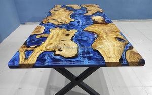 Table à manger en bois époxy bleu océan, bord naturel, design moderne, fabrication artisanale, plateau en bois époxy durable, mobilier de salle à manger, 6 places - Product Image 3