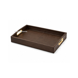 Bandeja Rectangular Beige para Servir con Asas Doradas, Acabado Metálico Pulido, Uso Residencial - Product Image 5