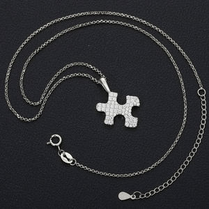 Stainless Steel <b>Puzzle</b> Pendant Necklace Rhodium Plated Crystal Inlay Unisex Classic Style Jewelry Gift - Product Image 1
