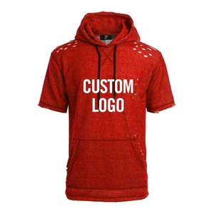 Sudadera con Capucha de Manga Corta para Hombre, Estilo Desgastado - Rojo Melange - Product Image 1