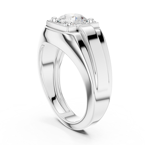 Anillo de Sello de 2 Quilates para Hombre, en Oro Blanco de 14K, con Diamante Cultivado en Laboratorio, Corte Redondo, Clásico y de Lujo, Chapado en Rodio - Product Image 4